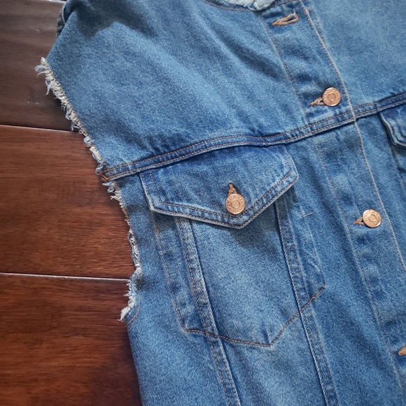 NWOT Women Zara Frayed Sleeves & Frayed High Low Denim Dress - Picture 5 of 6